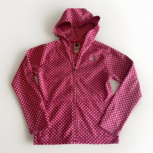 The North Face Girls Pink & White Polka-dot Full Zip Up Fleece Hoodie L 14 / 16 - Picture 1 of 9